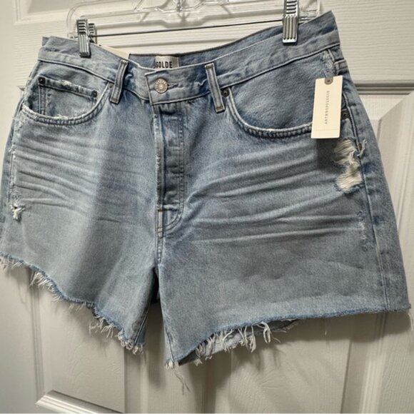 New Agolde Long Parker Denim Shorts in Parade Light Size 32 - Picture 3 of 9